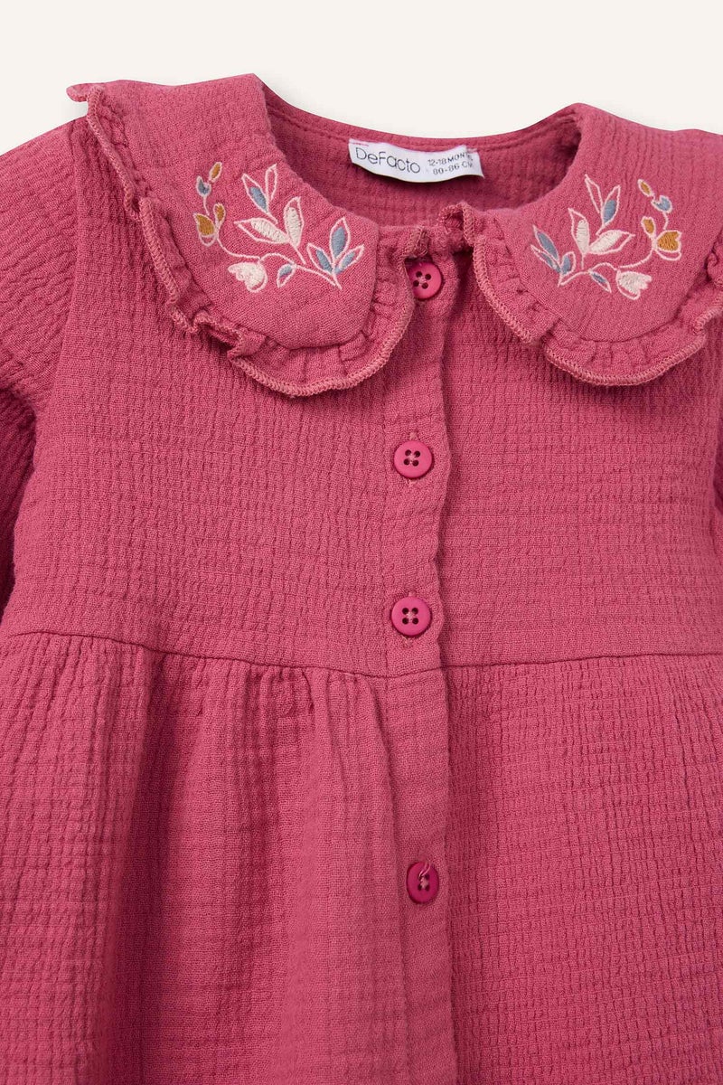 ديفاكتو فستان بيبي بناتي فلورال موسلين قصة عادية كم طويل - Image 2